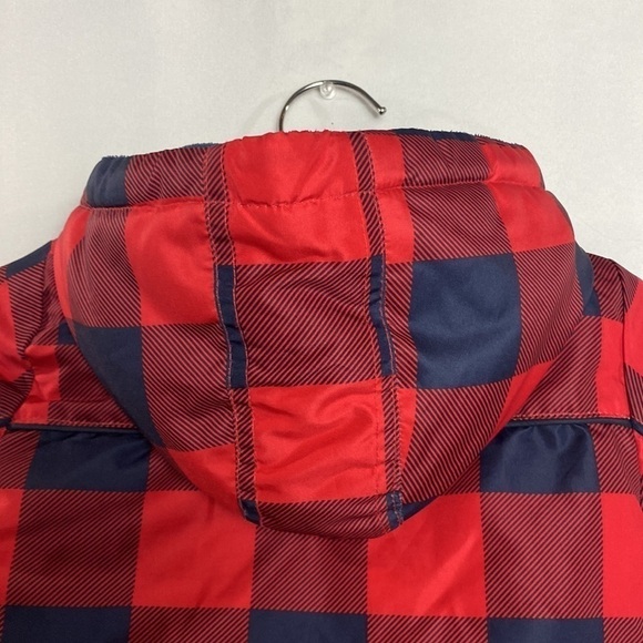 𝅺oshkosh B'gosh 18M Navy Blue and Red Flannel Fleece Lined Winter Jacket - Picture 8 of 17